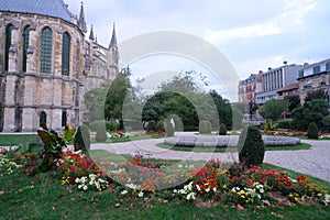 Architecture of Notre-Dame de Reims in the morning