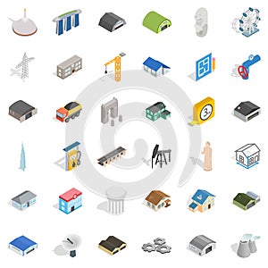 Architecture object icons set, isometric style