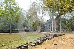 Architecture of old buddhist in Angkor Archeological park. Monument of Cambodia - Siem Reap. Popular movie scenery.