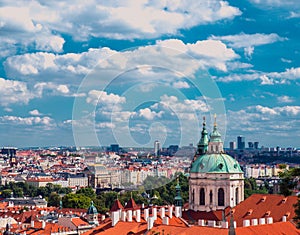 The architecture of the Old Town and Charles Bridge over the Vltava river in Prague