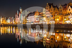 Architecture of old town in Gdansk at night