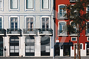 Architecture in the Old Town of Lisbon, Portugal. Lisbon Buildings Facade With Typical Portuguese Tiles