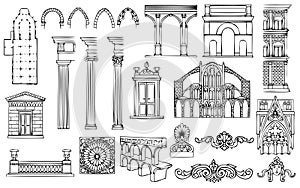 Architecture and ornaments vector set