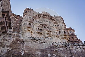 Architecture from outside of Mehrangarh Fort in Jodhpur, Rajasthan, is one of the largest forts in India.