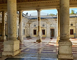 Architecture, patio, colonnade, sun, marble floor photo