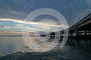 Architecture Penang Bridge in sunrise morning