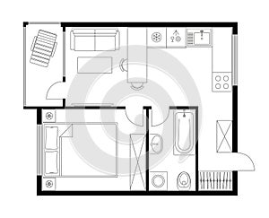 Architecture plan of apartment layout studio, condominium, flat, house.