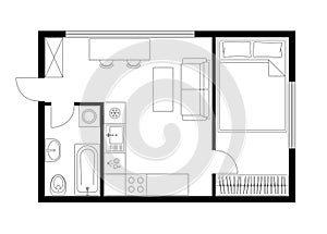 Architecture plan of apartment layout studio, condominium, flat, house.