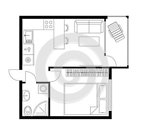 Architecture plan of apartment, studio, condominium, flat, house.