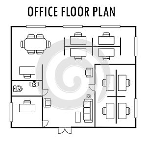 Architecture plan with furniture. Office floor plan, isolated on white background