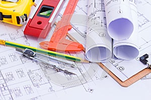 Architecture plan and rolls of blueprints