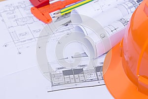 Architecture plan and rolls of blueprints