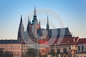 Architecture of the Prague castle at sunrise, Czech Republic