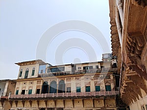 architecture of Ramnagar Fort on the banks of the ganges in Varanasi, India