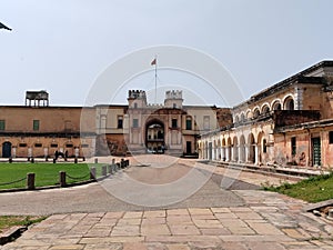 architecture of Ramnagar Fort on the banks of the ganges in Varanasi, India