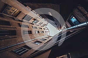 Architecture of Saint Petersburg. Bottom view of a courtyad.