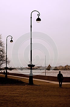 Architecture of Saint-Petersburg, Russia. The Neva river embankment