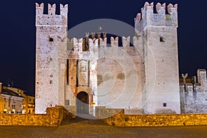Architecture of Scaligero Castle at Garda lake in Sirmione, Italy
