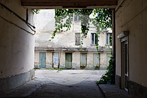 Architecture of Sevastopol. Old courtyard and arch on a summer day