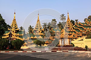 The architecture at Shwedagon pagoda in Yangoon