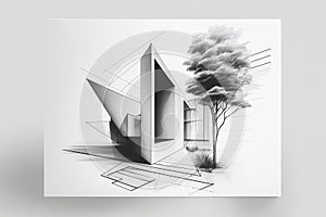 Architecture sketch black white drawing wall tree