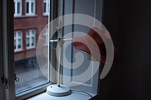 WINDOW FROM INTERIOR OF THE HOUSE, COPENHAGUE, DENMARK, MARCH 2019 photo