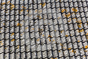 Architecture textures, detailed view of a old italian gray roof tile texture, typical and traditional shale stone material, used