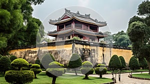 The architecture of Thang Long Imperial Citadel Hanoi, a UNESCO heritage natural wonder of Vietnam.