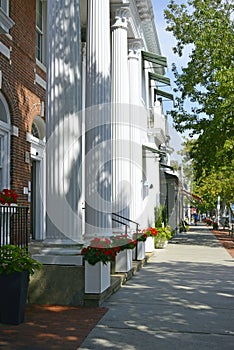 Architecture in the town center of the village of Southampton, The Hamptons, Long Island, New York, USA