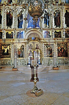 Architecture of Trinity Sergius Lavra. Old church interior.