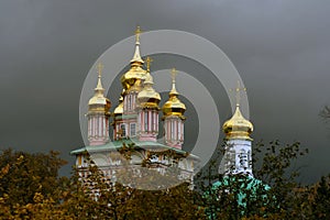 Architecture of Trinity Sergius Lavra in Sergyev Posad, Russia. Old churches.