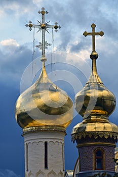 Architecture of Trinity Sergius Lavra in Sergyev Posad, Russia. Old churches.