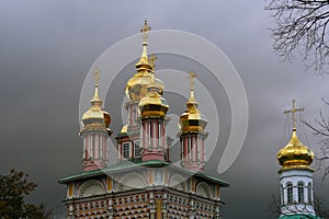 Architecture of Trinity Sergius Lavra in Sergyev Posad, Russia. Old churches.