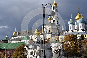 Architecture of Trinity Sergius Lavra in Sergyev Posad, Russia. Old churches.