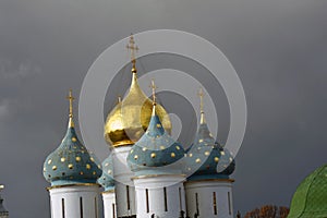 Architecture of Trinity Sergius Lavra in Sergyev Posad, Russia. Old churches.