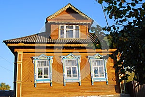 Architecture of Tutaev town, Russia. Wooden living house