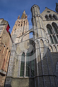 Architecture of the typical Belfry of Bruges in Belgium