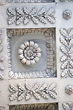 Architecture of VDNKH park in Moscow. Old pavillion ceiling