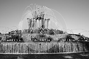 Architecture of VDNKH park in Moscow. Stone flower fountain.