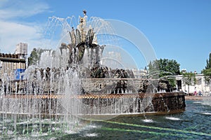 Architecture of VDNKH park in Moscow. Stone Flower fountain