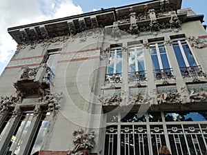 Architecture and windows of the 18th century liberty villa  como Italy