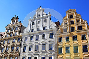 Architecture of Wroclaw, Poland, Europe. City centre, Colorful, historical Market square tenements.Lower Silesia, Europe. photo