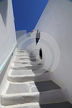 Architecturel old house with stairways to heaven in Santorini churches in Santorini with a wiew over the town.