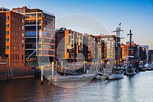 Architecutre of Hamburg at sunset photo