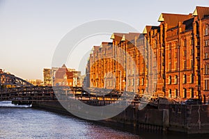 Architecutre of Hamburg at sunset photo