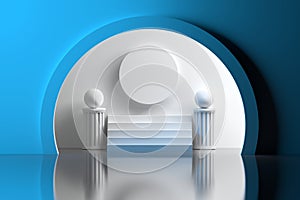 Architertural space with stiars pillars spheres photo