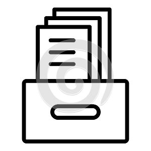 Archival box with documents icon, outline style