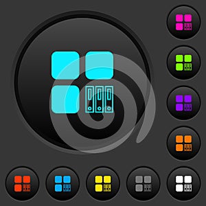 Archive component dark push buttons with color icons