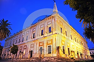 Archive of Indias at night built between 1584 and 1598, Seville, Spain photo