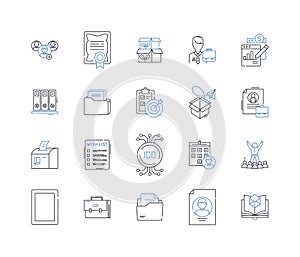 Archive maintenance line icons collection. Preservation, Conservation, Storage, Organization, Cataloging, Retrieval